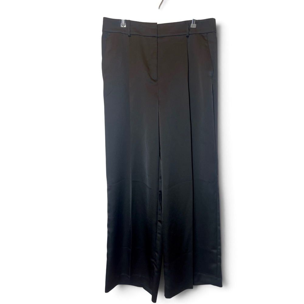 LOFT The Peyton Trouser Black Wide Leg Pleated Dress Pants Size 12 Career Formal